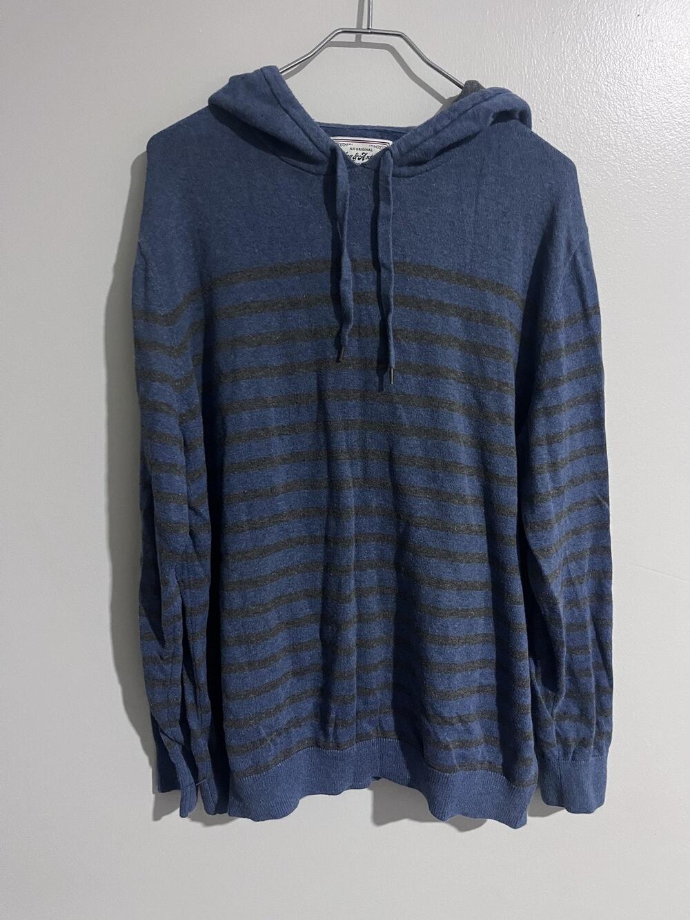 Flag & Anthem Hoodie Mens XL Blue Striped Pullover Hooded Pockets Drawstring